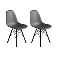 Conjunto 2 Cadeiras Eames Estilo Moderno Em Ferro Preto Com Assento Cinza - 1