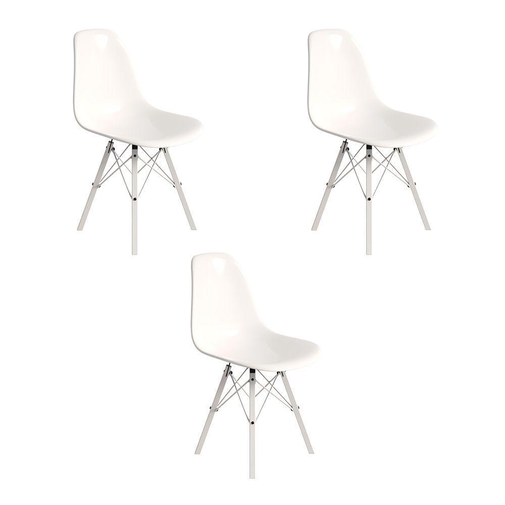 Conjunto 3 Cadeiras Eames Design Moderno Tubo De Ferro Branco Assento Branco - 1