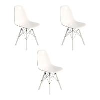 Conjunto 3 Cadeiras Eames Design Moderno Tubo De Ferro Branco Assento Branco - 1