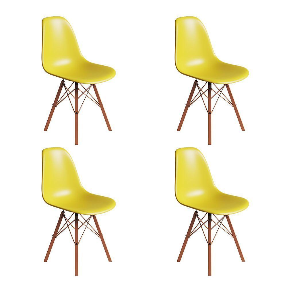 Conjunto 4 Cadeiras Eames Estilo Moderno Em Ferro Cobre Com Assento Amarelo - 1