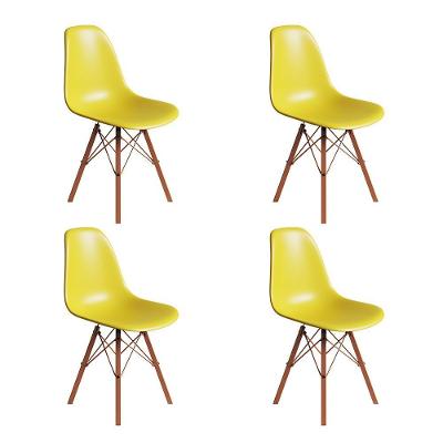Conjunto 4 Cadeiras Eames Estilo Moderno Em Ferro Cobre Com Assento Amarelo