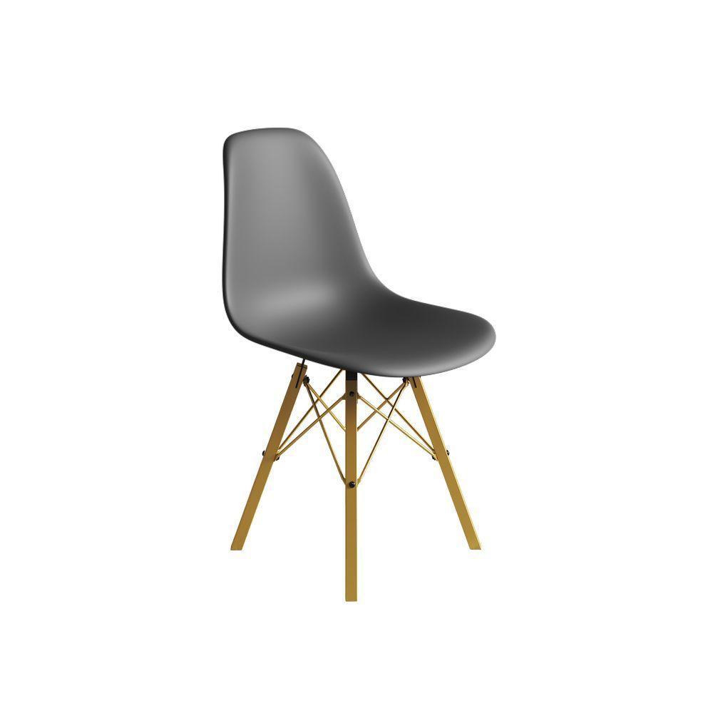 Conjunto 3 Cadeiras Eames Estilo Moderno Em Ferro Dourado Com Assento Cinza - 3