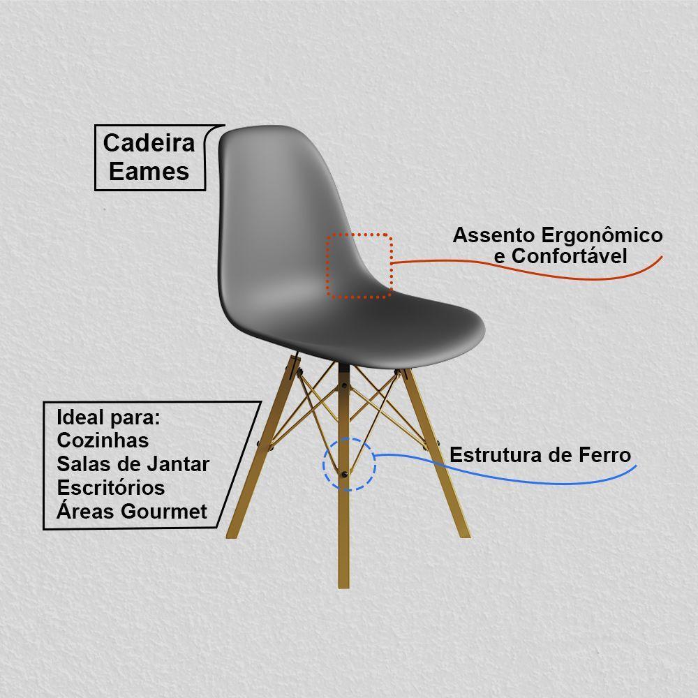 Conjunto 3 Cadeiras Eames Estilo Moderno Em Ferro Dourado Com Assento Cinza - 5