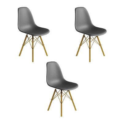 Conjunto 3 Cadeiras Eames Estilo Moderno Em Ferro Dourado Com Assento Cinza