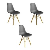 Conjunto 3 Cadeiras Eames Estilo Moderno Em Ferro Dourado Com Assento Cinza - 1