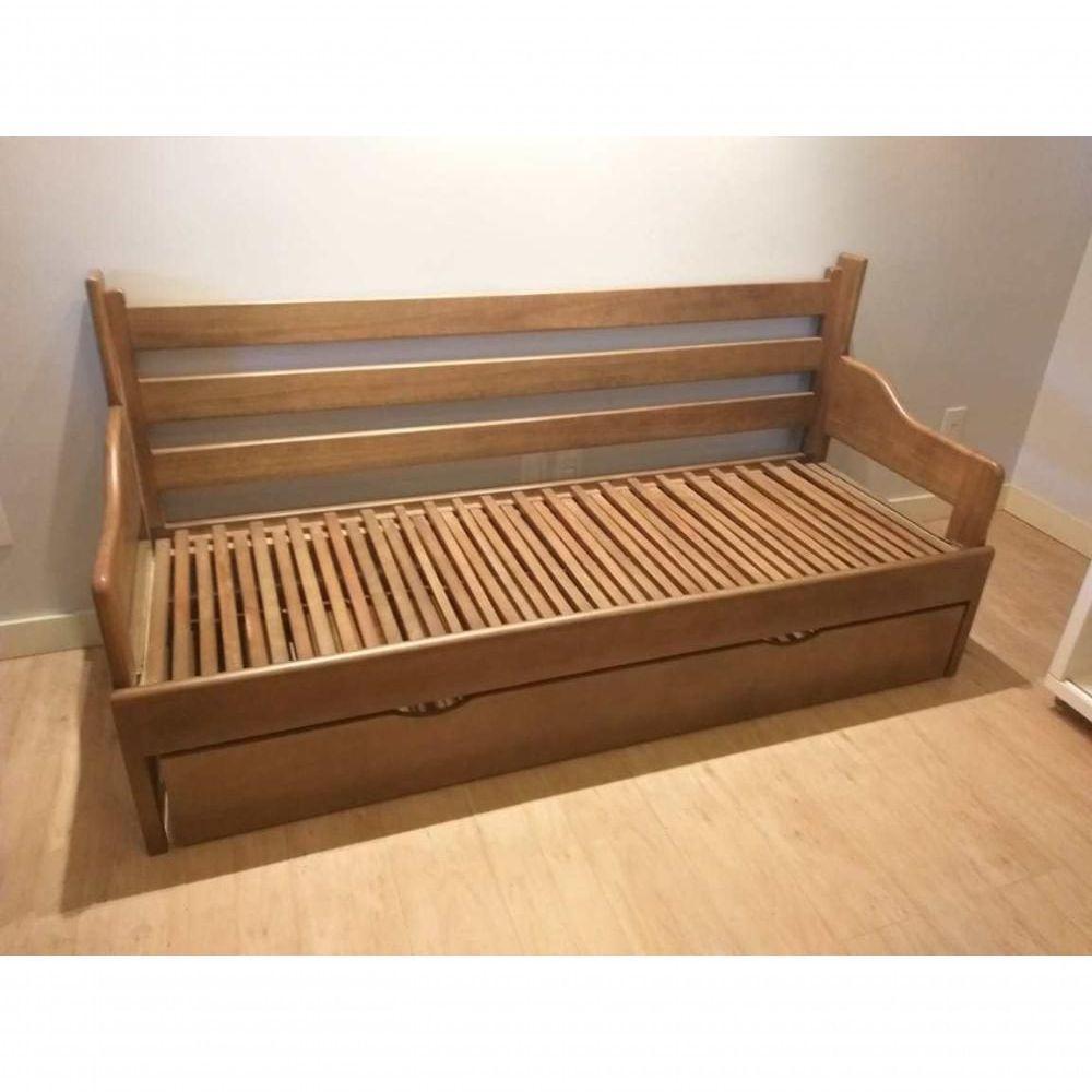 Sofá Cama Tricama 1,90l X 1,00p-1,90aberto X 80a - Madeira Maciça - Móveis De Gramado - Castanho - 4