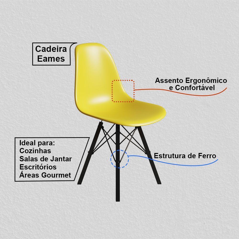 Conjunto 3 Cadeiras Eames Estilo Moderno Em Ferro Preto Com Assento Amarelo - 3