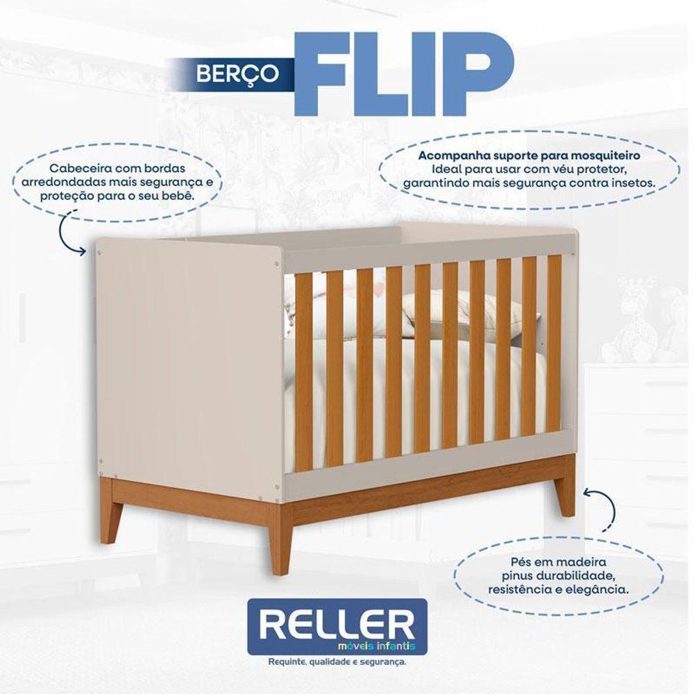 Guarda Roupa Infantil 3 Portas Com Berço Americano Flip Branco Acetinado Savana Com Colchão Ortobom - Reller - 7