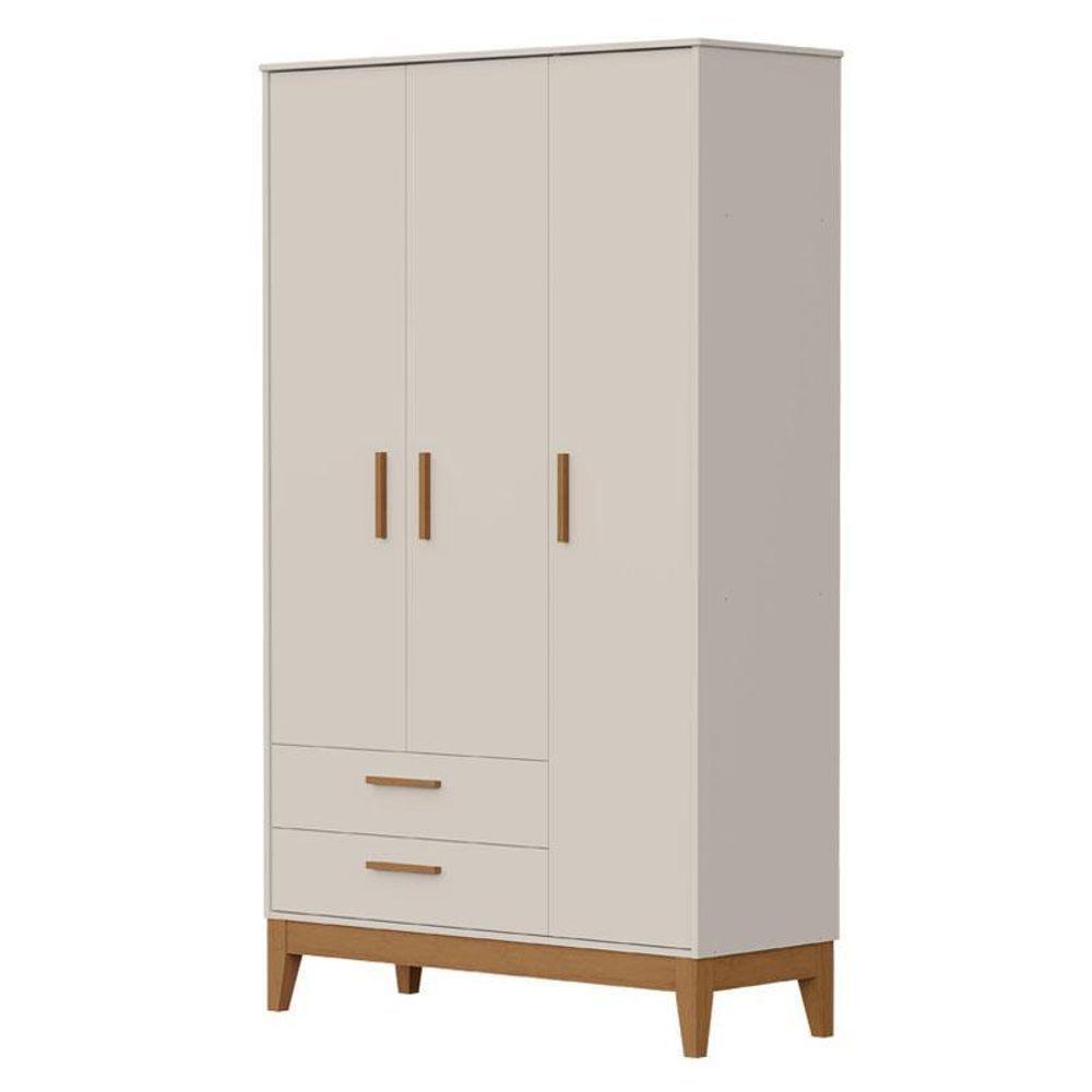 Guarda Roupa Infantil 3 Portas Com Berço Americano Flip Areia Acetinado Com Colchão Gazin - Reller - 2