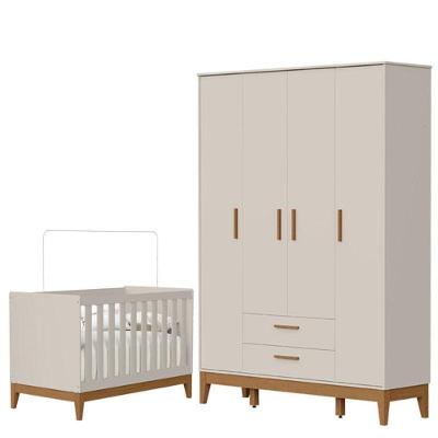 Guarda Roupa Infantil Flip 4 Portas Com Berço Americano Flip Areia Acetinado - Reller