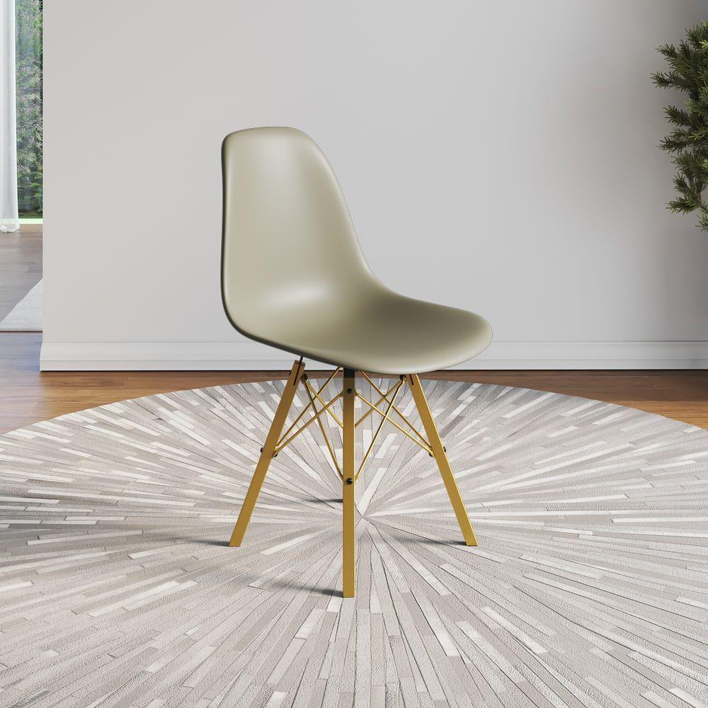 Conjunto 3 Cadeiras Eames Estilo Moderno Em Ferro Dourado Com Assento Fendi - 2