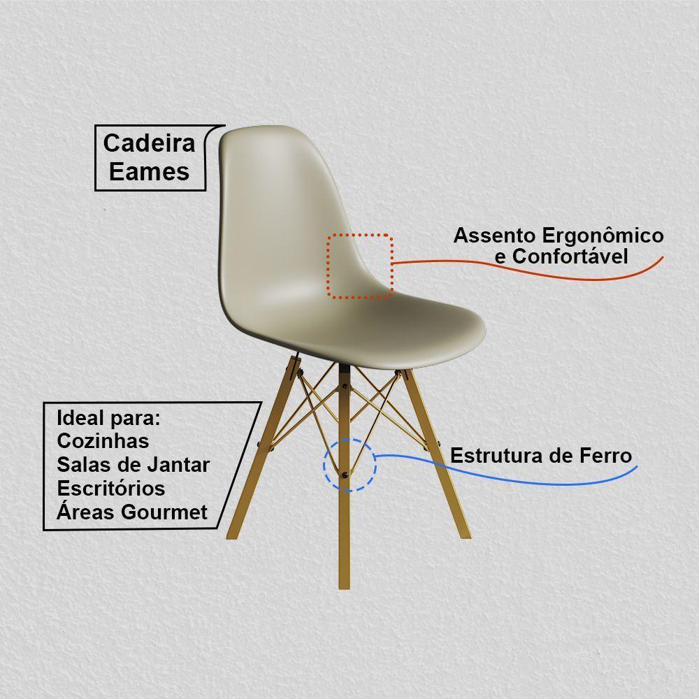 Conjunto 3 Cadeiras Eames Estilo Moderno Em Ferro Dourado Com Assento Fendi - 3