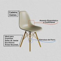 Conjunto 3 Cadeiras Eames Estilo Moderno Em Ferro Dourado Com Assento Fendi - 3