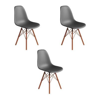 Conjunto 3 Cadeiras Eames Estilo Moderno Em Ferro Cobre Com Assento Cinza