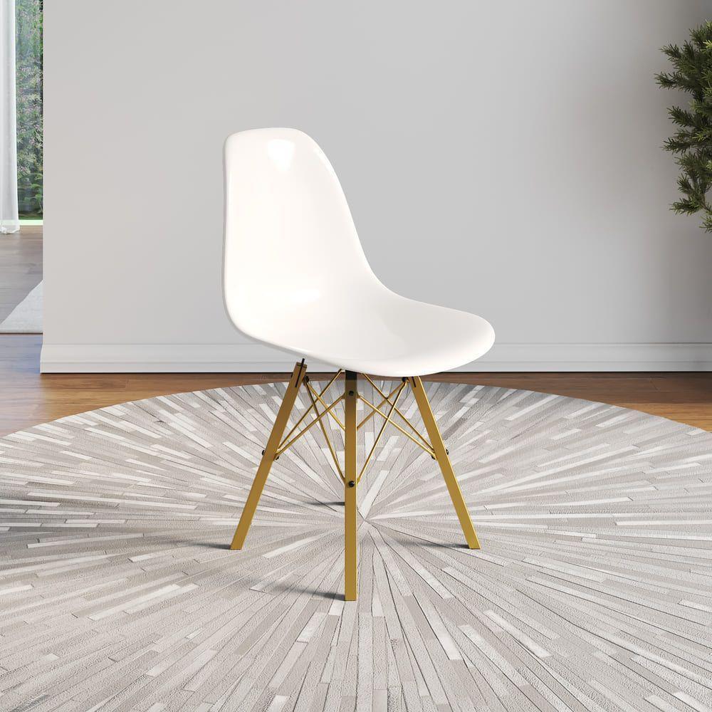 Cadeira Eames Design Moderno Tubo De Ferro Dourado Assento Branco - 1