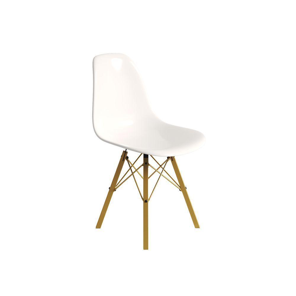 Cadeira Eames Design Moderno Tubo De Ferro Dourado Assento Branco - 3