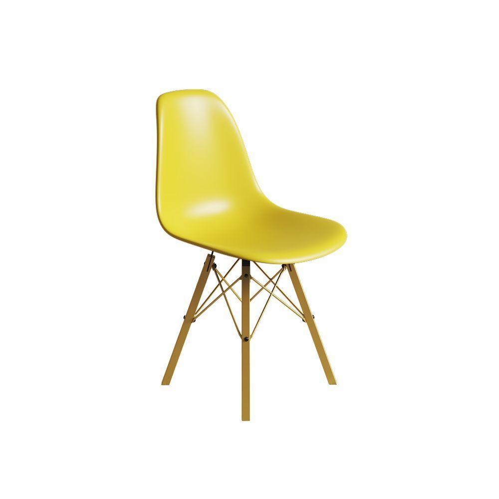 Conjunto 4 Cadeiras Eames Estilo Moderno Em Ferro Dourado Com Assento Amarelo - 5