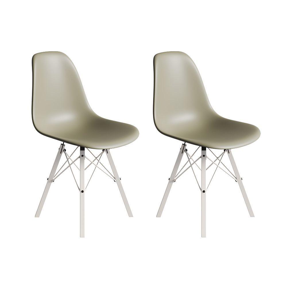 Conjunto 2 Cadeiras Eames Estilo Moderno Em Ferro Branco Com Assento Fendi - 1