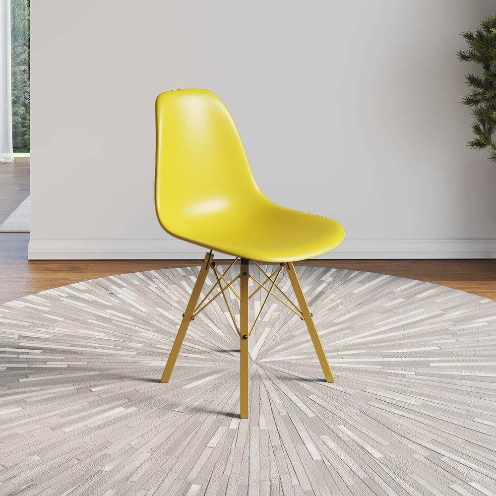 Conjunto 3 Cadeiras Eames Estilo Moderno Em Ferro Dourado Com Assento Amarelo - 4