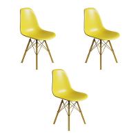 Conjunto 3 Cadeiras Eames Estilo Moderno Em Ferro Dourado Com Assento Amarelo - 1