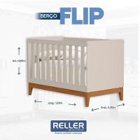 Guarda Roupa Infantil 3 Portas Com Berço Americano Flip Areia Acetinado Com Colchão Ortobom - Reller - 10
