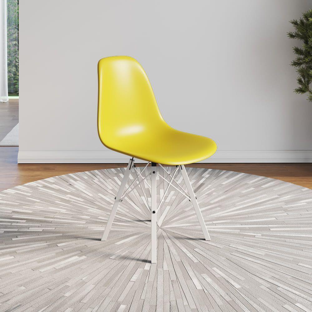 Cadeira Eames Estilo Moderno Em Ferro Branco Com Assento Amarelo - 1