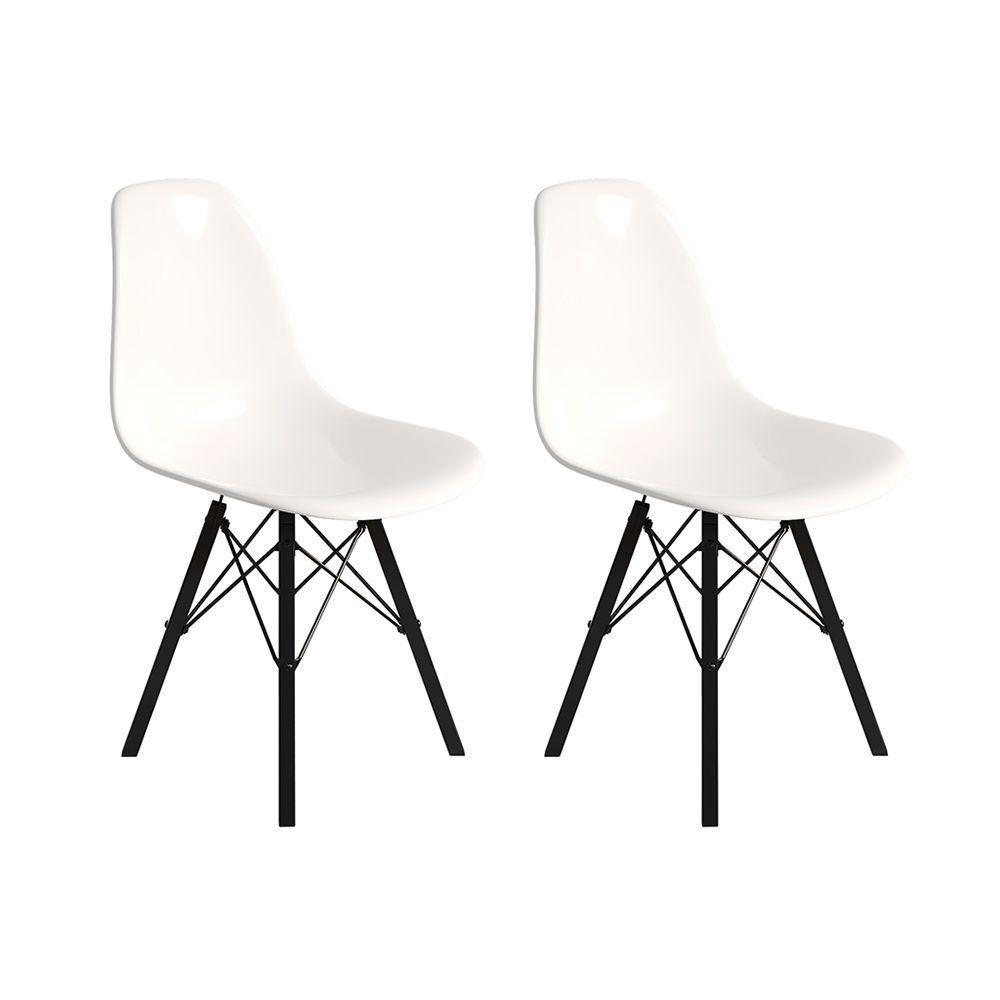 Conjunto 2 Cadeiras Eames Design Moderno Tubo De Ferro Preto Assento Branco - 1