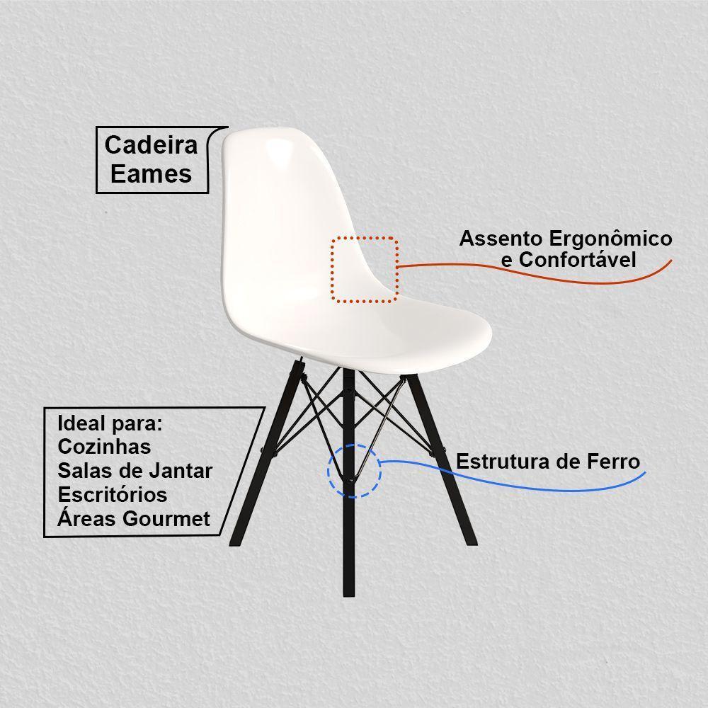 Conjunto 2 Cadeiras Eames Design Moderno Tubo De Ferro Preto Assento Branco - 3