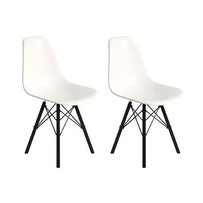 Conjunto 2 Cadeiras Eames Design Moderno Tubo De Ferro Preto Assento Branco