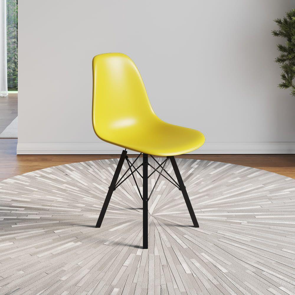 Conjunto 2 Cadeiras Eames Estilo Moderno Em Ferro Preto Com Assento Amarelo - 2