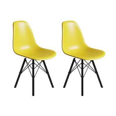 Conjunto 2 Cadeiras Eames Estilo Moderno Em Ferro Preto Com Assento Amarelo