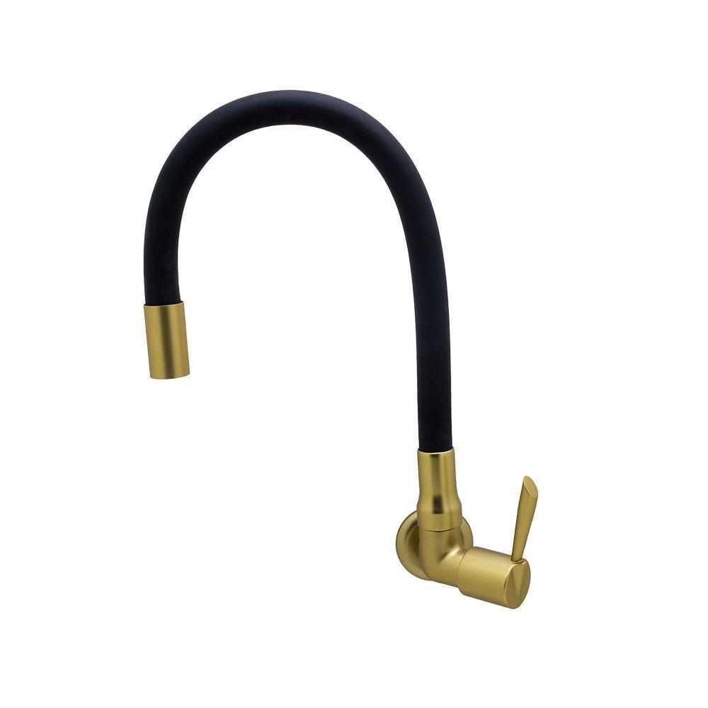 Torneira De Cozinha/banheiro Parede Flexível Preta E Dourada ¼ De Volta 3068 C61 - 1
