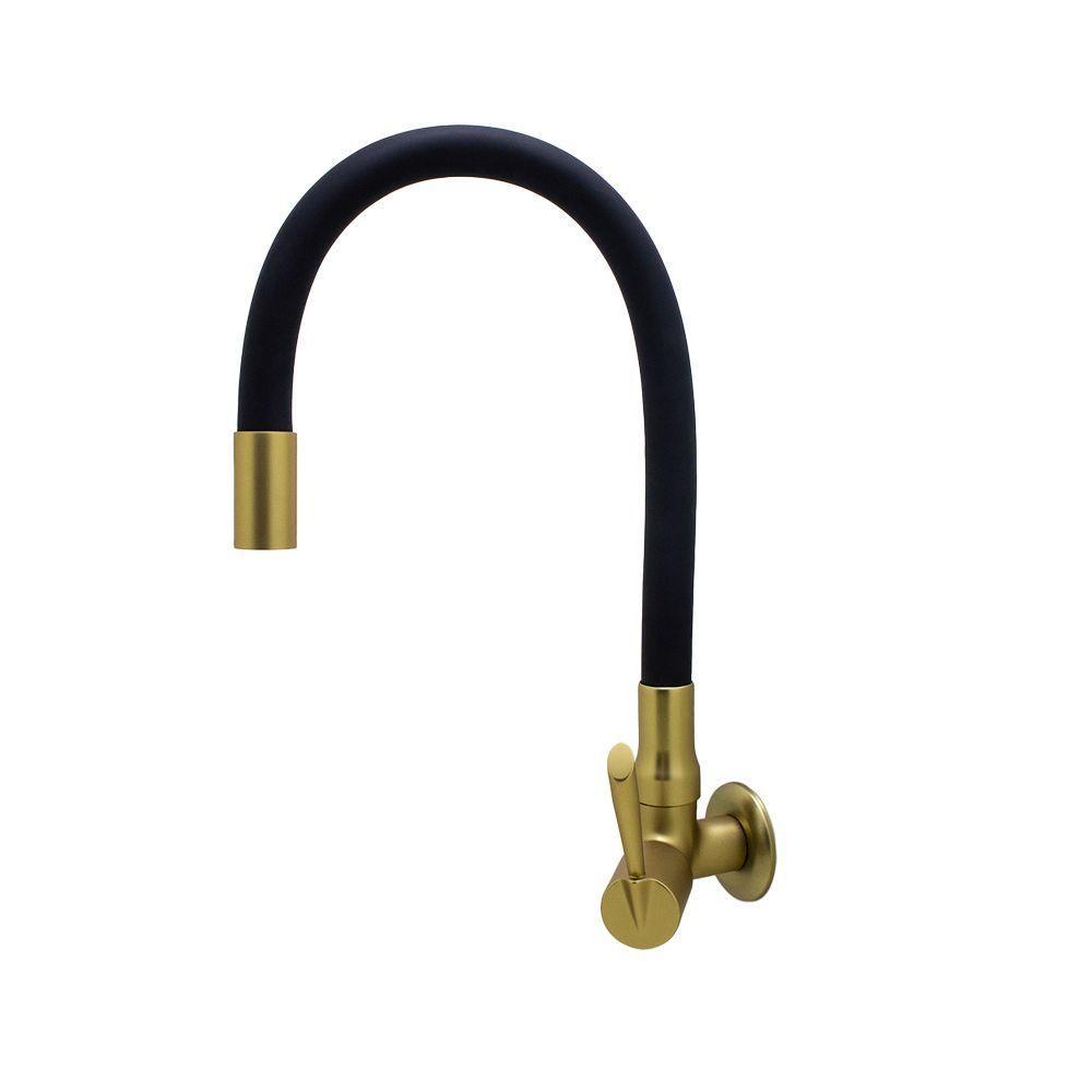 Torneira De Cozinha/banheiro Parede Flexível Preta E Dourada ¼ De Volta 3068 C61 - 2