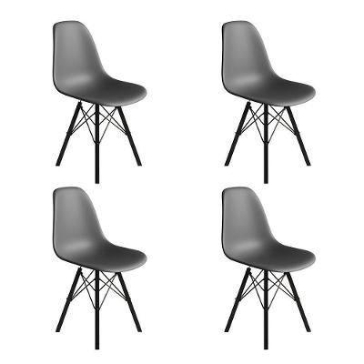 Conjunto 4 Cadeiras Eames Estilo Moderno Em Ferro Preto Com Assento Cinza