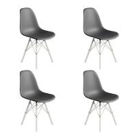 Conjunto 4 Cadeiras Eames Estilo Moderno Em Ferro Branco Com Assento Cinza - 1