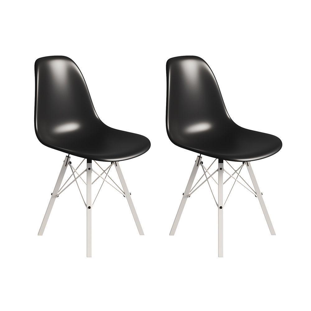 Conjunto 2 Cadeiras Eames Tubo Ferro Branco Assento Preto - 1