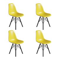 Conjunto 4 Cadeiras Eames Estilo Moderno Em Ferro Preto Com Assento Amarelo - 1