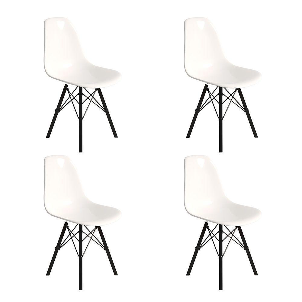 Conjunto 4 Cadeiras Eames Design Moderno Tubo De Ferro Preto Assento Branco - 1