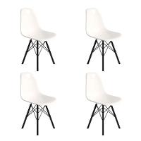 Conjunto 4 Cadeiras Eames Design Moderno Tubo De Ferro Preto Assento Branco - 1