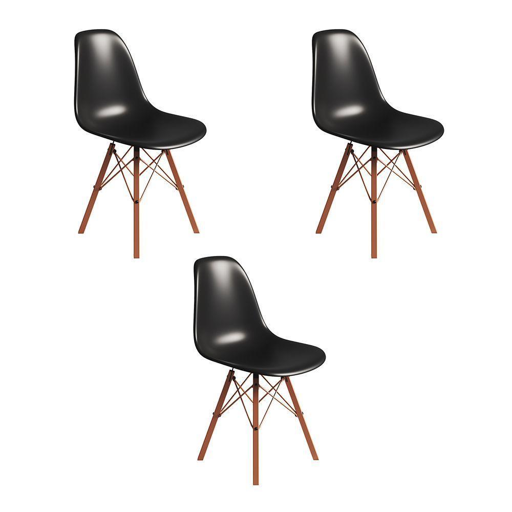 Conjunto 3 Cadeiras Eames Tubo Ferro Cobre Assento Preto - 1