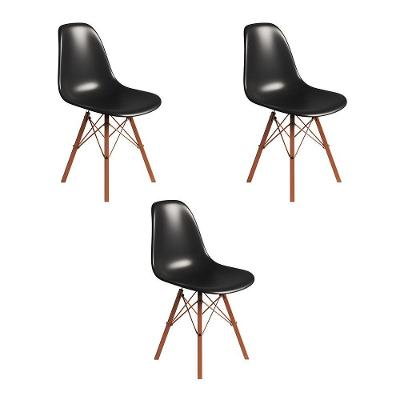 Conjunto 3 Cadeiras Eames Tubo Ferro Cobre Assento Preto