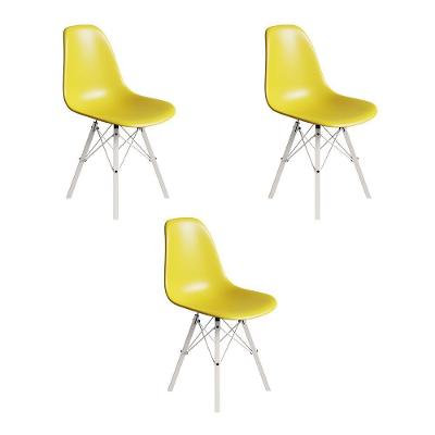 Conjunto 3 Cadeiras Eames Estilo Moderno Em Ferro Branco Com Assento Amarelo
