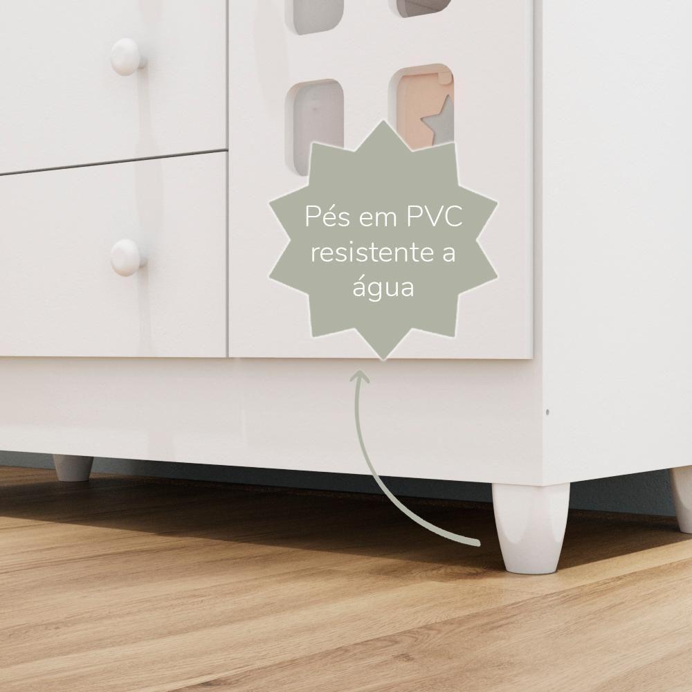 Quarto De Bebê Cômoda Com Fraldário Guarda Roupa 3 Portas Mirelle Branco Carolina Baby - 3