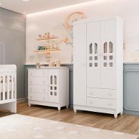 Quarto De Bebê Cômoda Com Fraldário Guarda Roupa 3 Portas Mirelle Branco Carolina Baby - 1