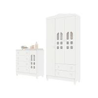 Quarto De Bebê Cômoda Com Fraldário Guarda Roupa 3 Portas Mirelle Branco Carolina Baby - 2