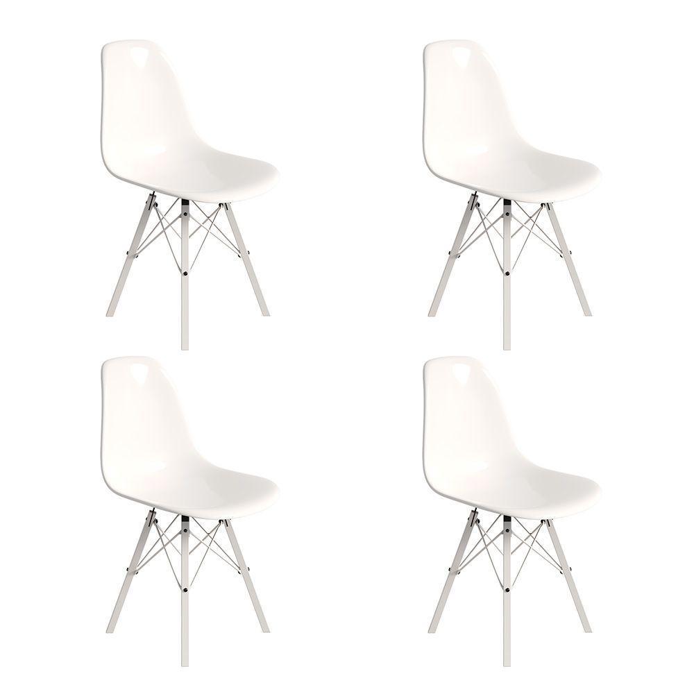 Conjunto 4 Cadeiras Eames Design Moderno Tubo De Ferro Branco Assento Branco - 1