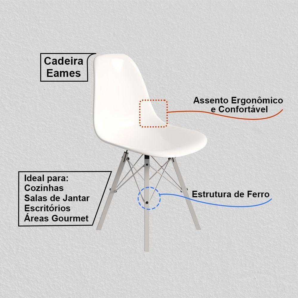 Conjunto 4 Cadeiras Eames Design Moderno Tubo De Ferro Branco Assento Branco - 3