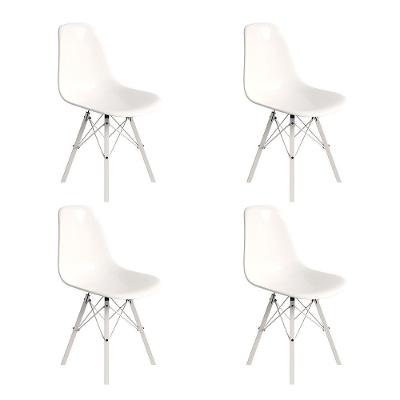 Conjunto 4 Cadeiras Eames Design Moderno Tubo De Ferro Branco Assento Branco
