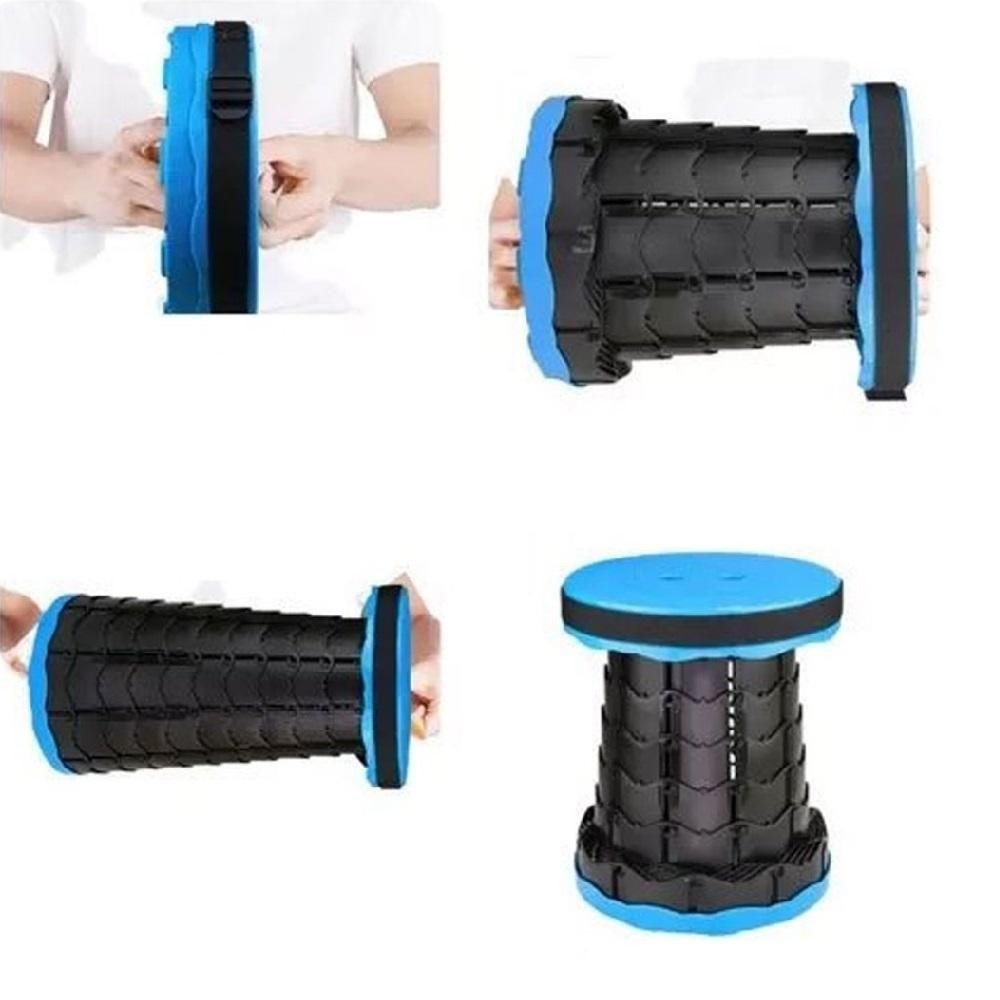 Cadeira Banco Dobravel Alca Bolsa Banqueta Retratil Acampamento Praia Pesca Fila Idoso Crinca Adulto Azul - 2