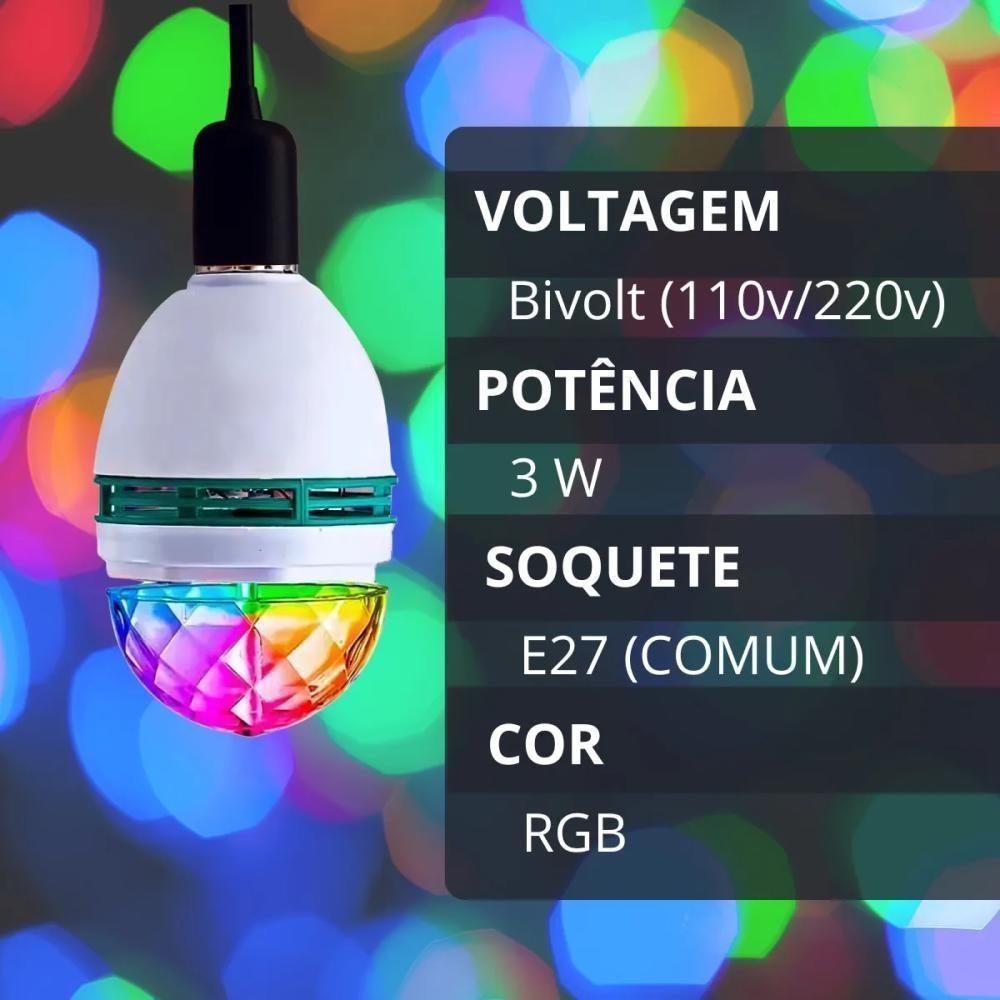 Lampada Led Luz Muda Cor Festa Rgb Giratoria Strobo Cromoterapia Colorida Globo Discoteca Luminacao Bivolt - 4